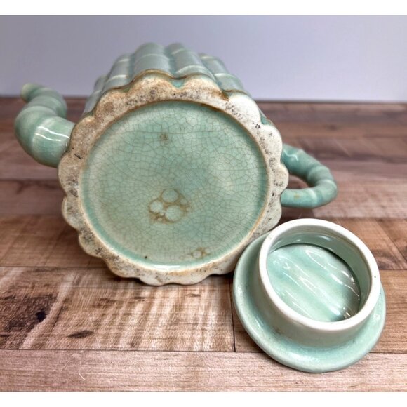 Pretty Celadon Crackle Glaze Ceramic Bamboo Teapot - Picture 5 of 5